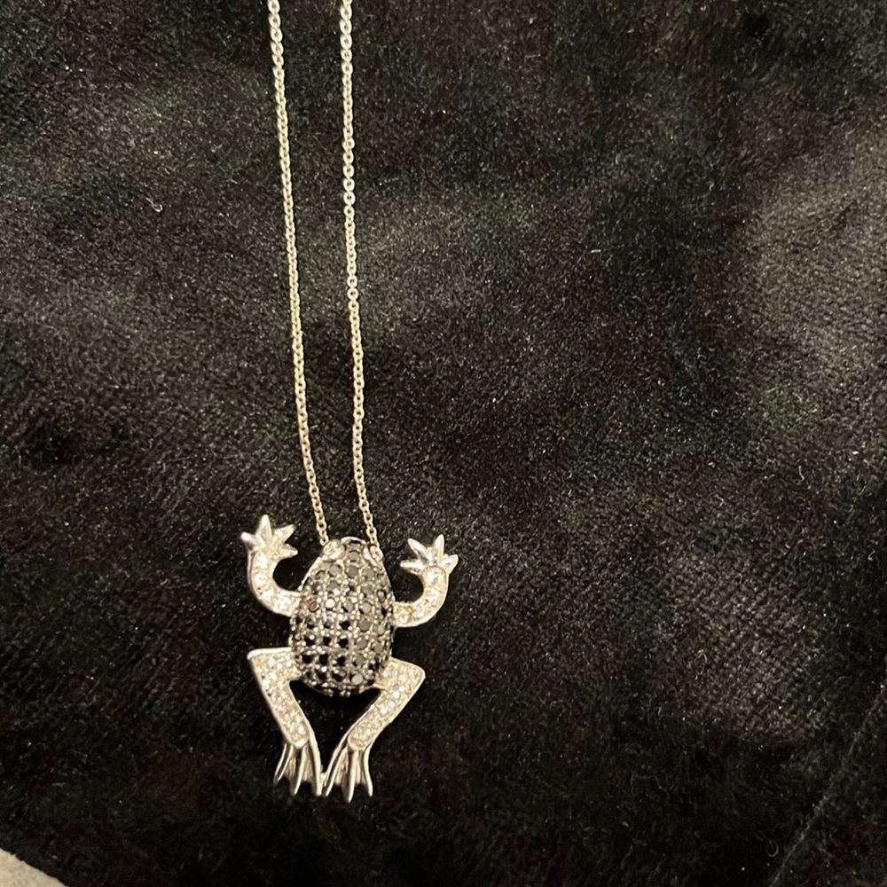Diamond/Sapphire 18 inch frog pendant Sterling/ Silver